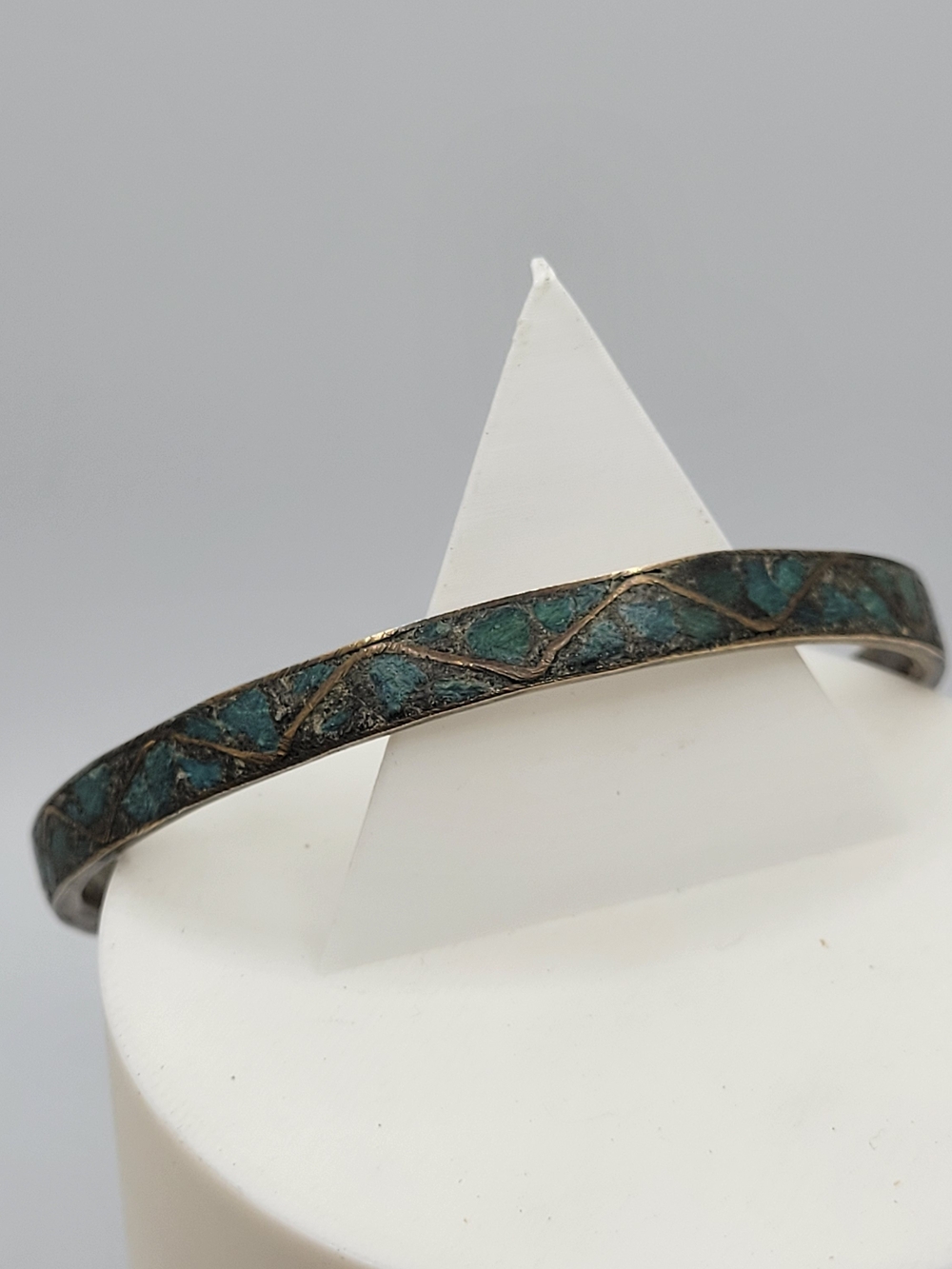 Turquoise Inlay Silver-Tone Bangle Bracelet